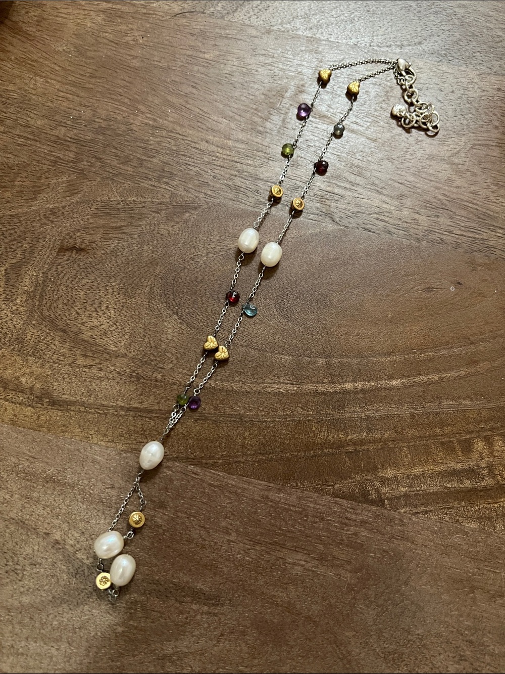 Brighton Delicate Multicolor Gem & Pearl Y Necklace with Gold Accents